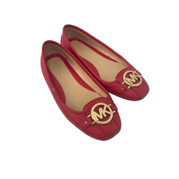 Michael Kors Women Red Leather Gold Logo Slip On Flats Shoes Size 6 - Picture 2 of 14